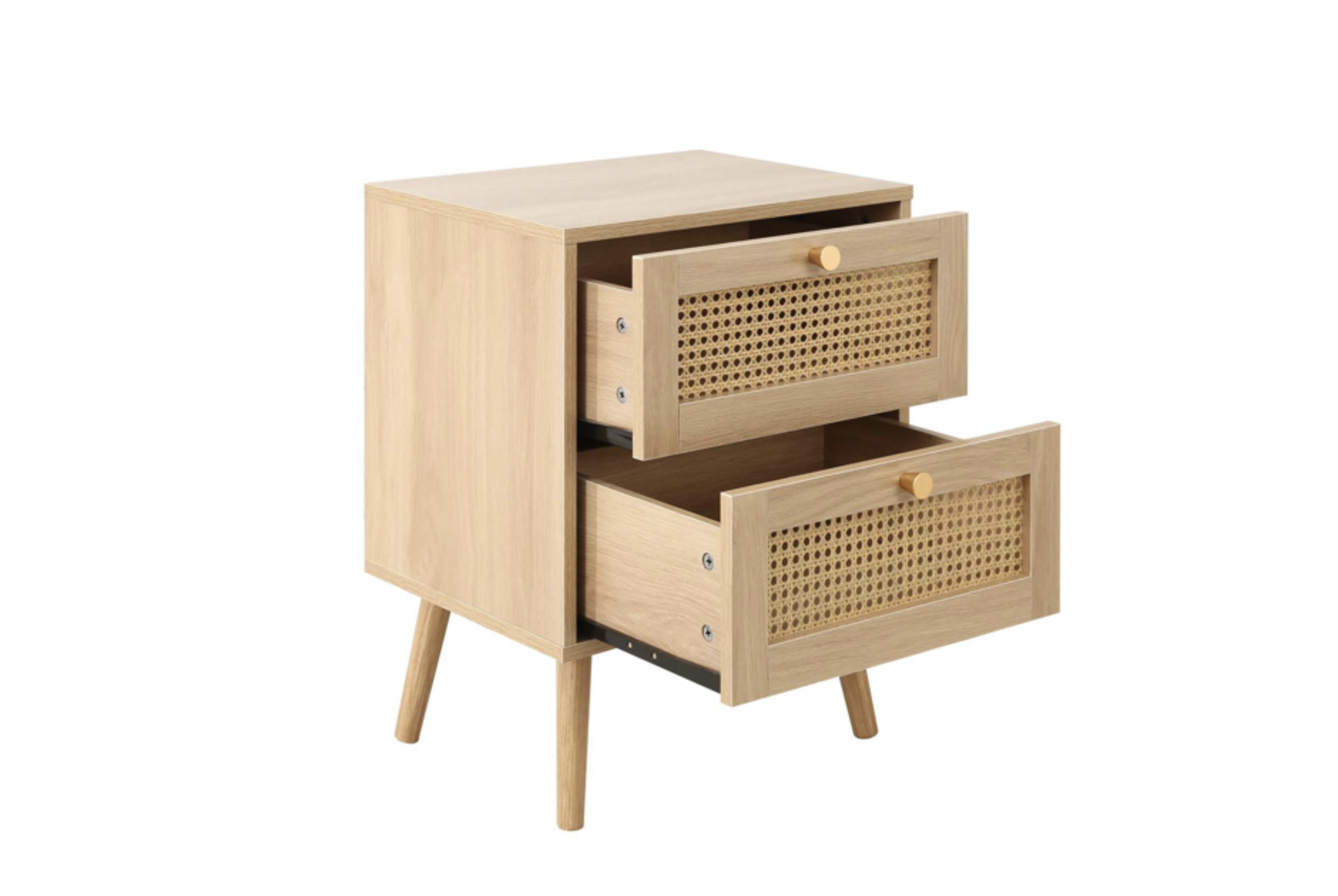 CROXLEY 2 DRAWER RATTAN BEDSIDE OAK